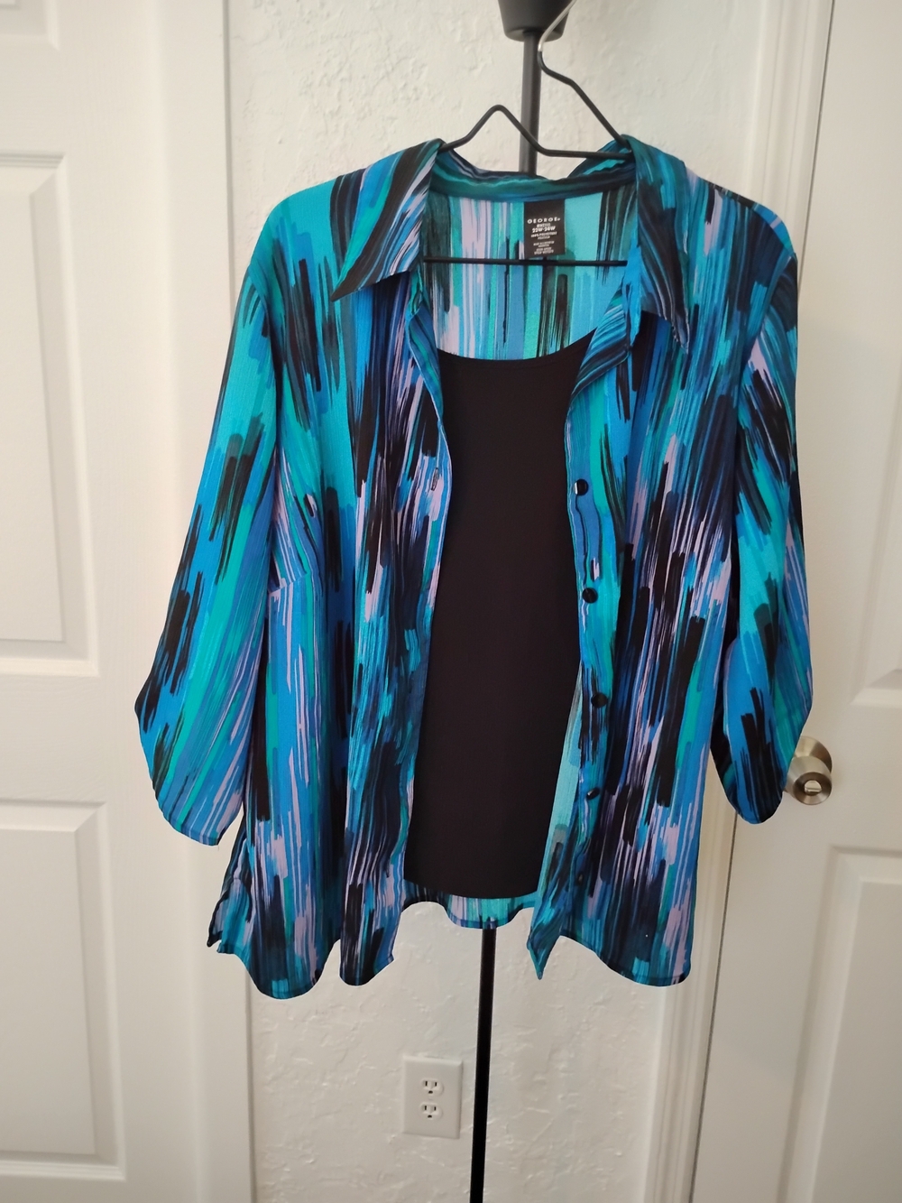 Womens Multi Color George 3/4 Sleeve Button Down Plus Size 3X 22W-24W
